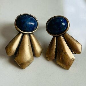 Free People lapis lazuli boho antique brass geomagnetic earrings NWOT